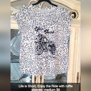 Life is short enjoy the ride top with ruffle sleeves
